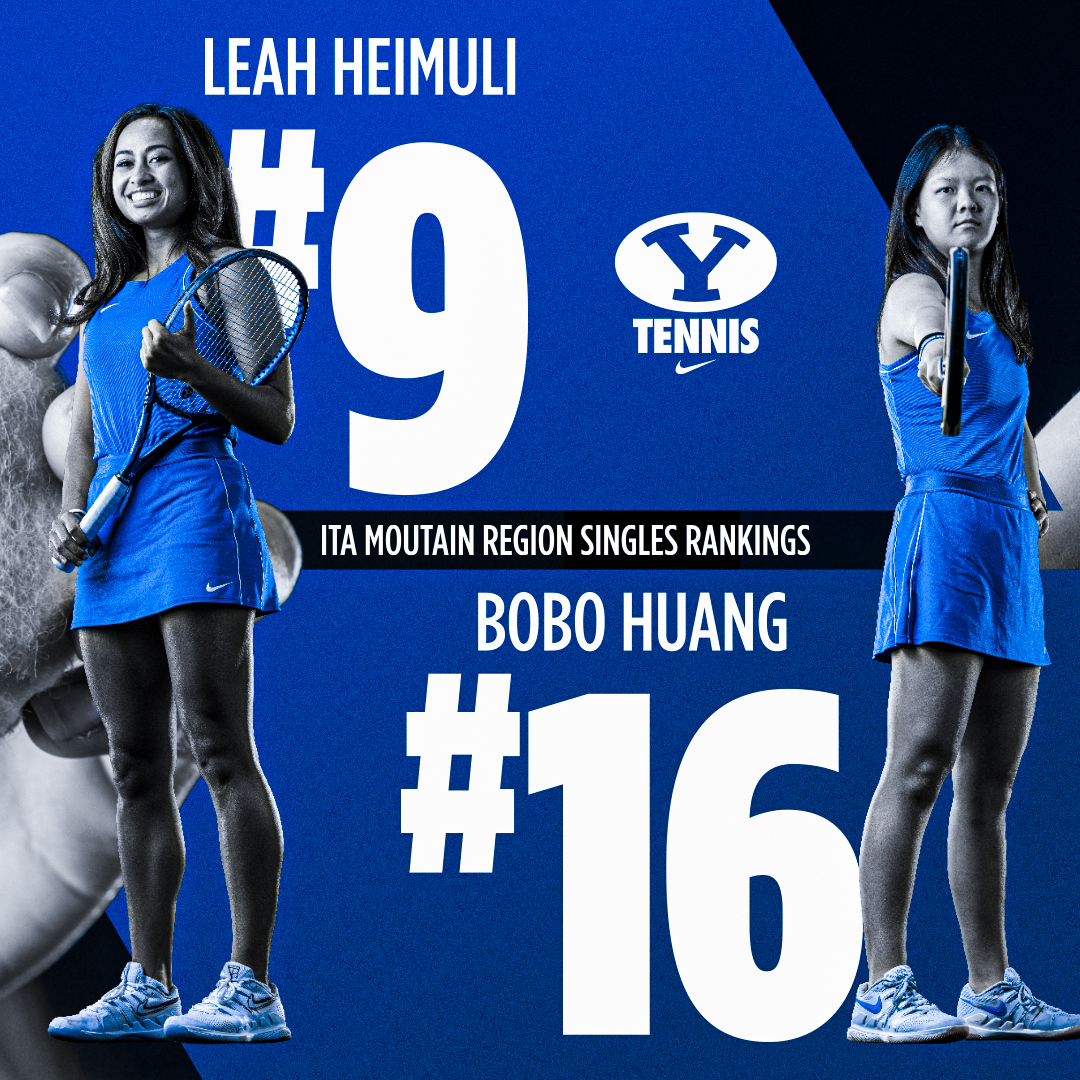 BYU Tennis ITA graphic with Leah Heimuli and Bobo Huang