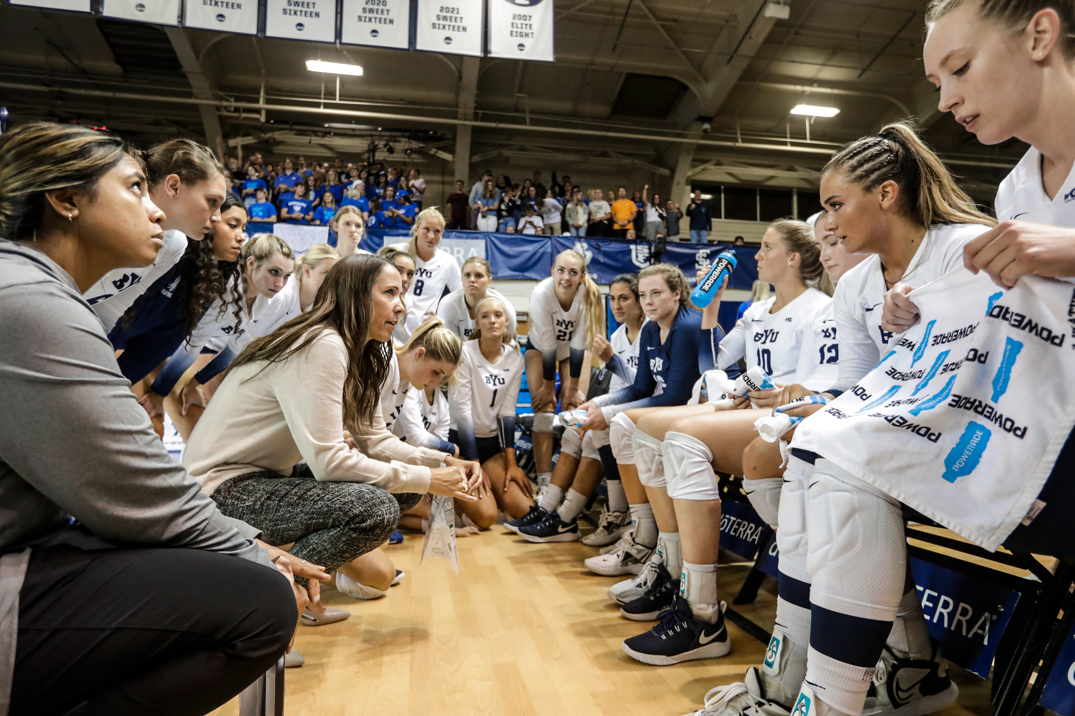 Heather Olmstead coaches her team during a game against LMU.