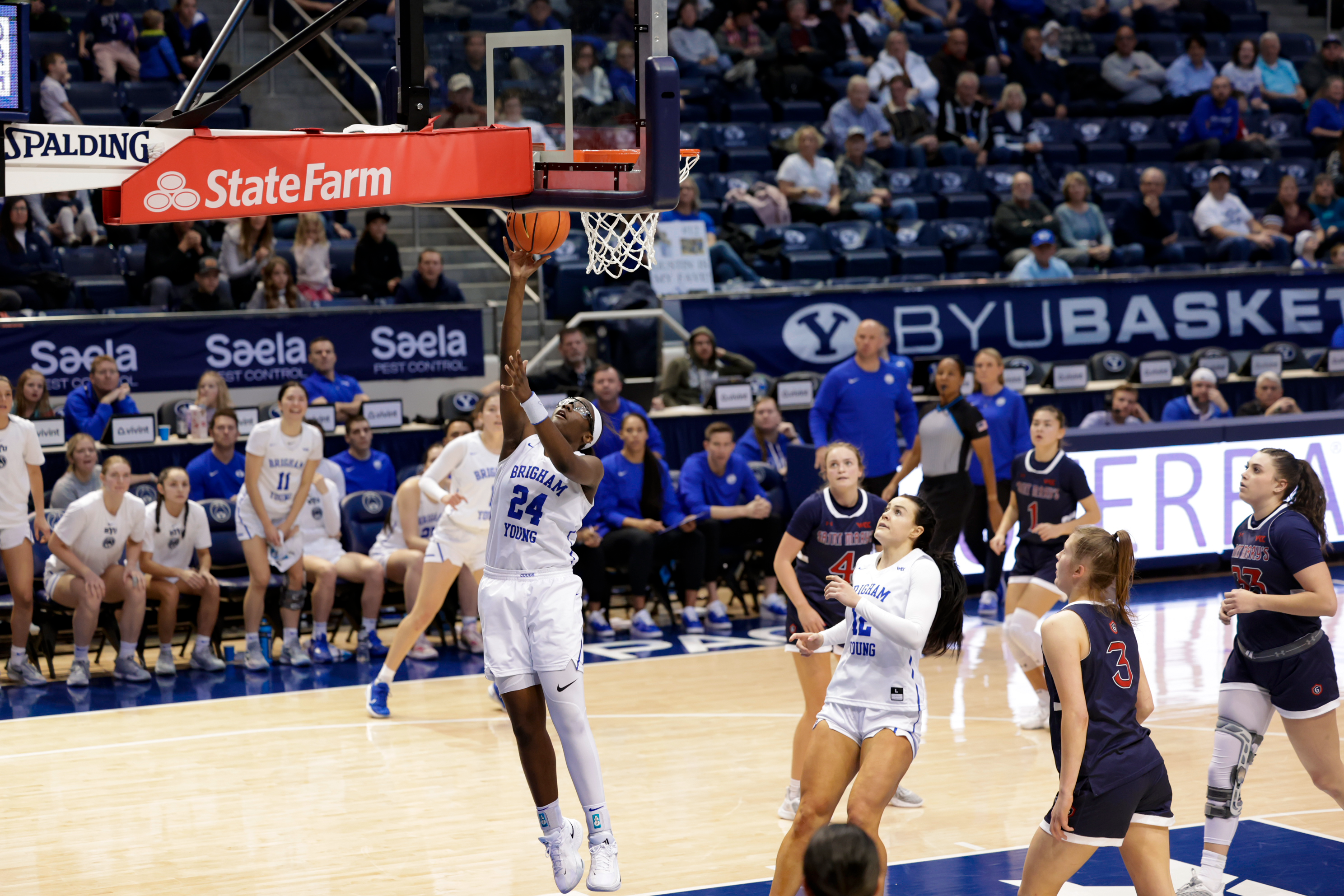 Rose Bubakar hits a shot during a game against Saint Mary's at the Marriott Center.