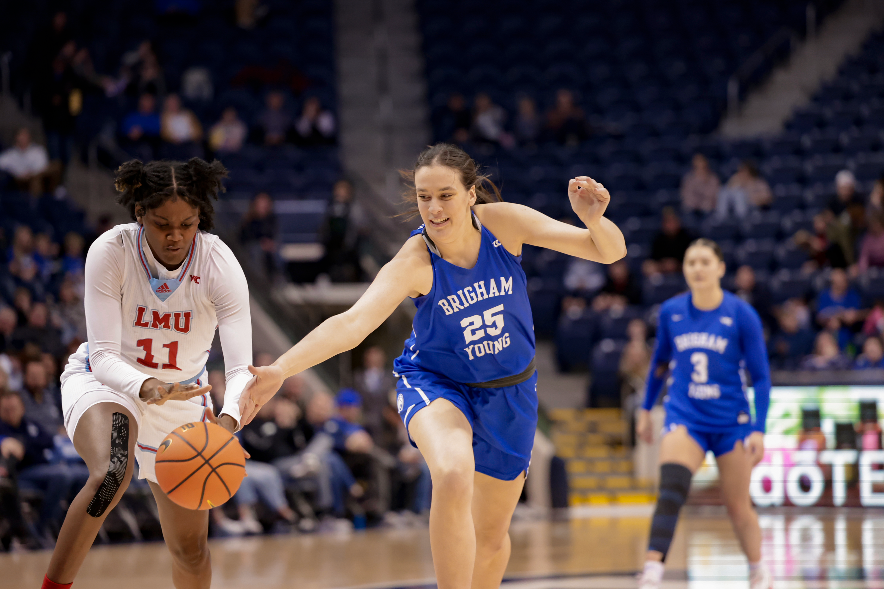 Emma Calvart gets a steal during a win over LMU at the Marriott Center.