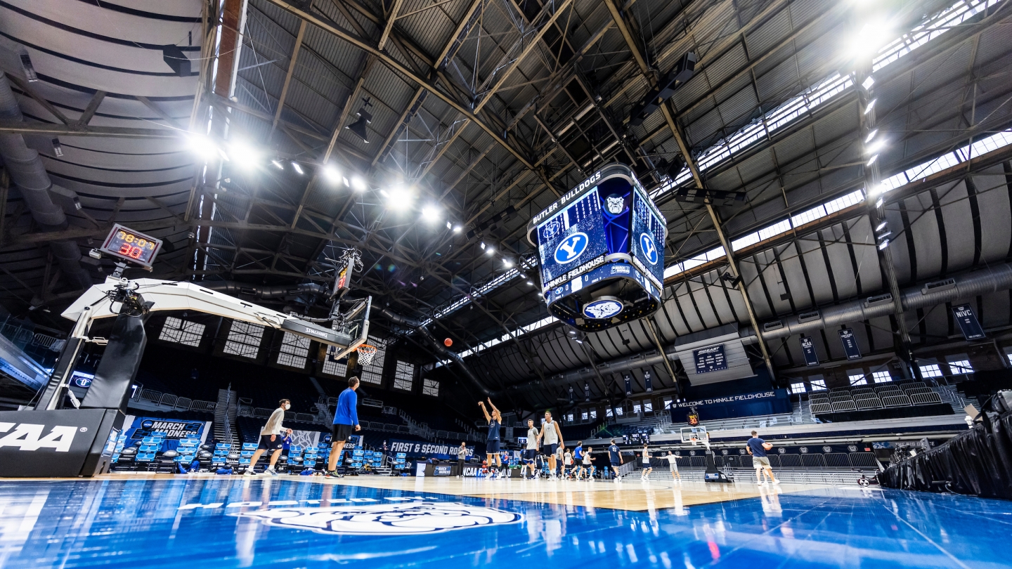 BYU basketball practicing at Hinkle Fieldhouse