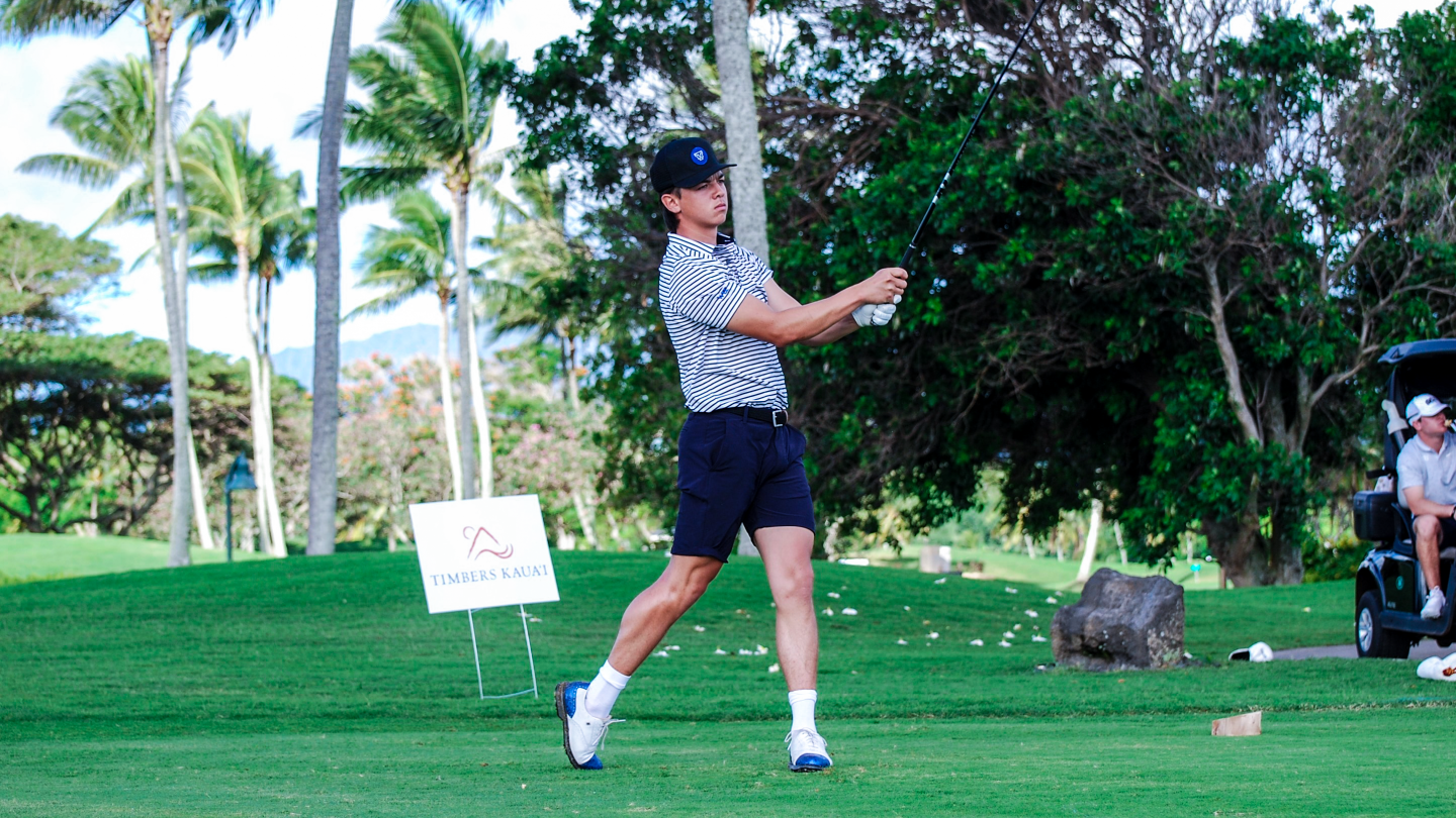 Tyson Shelley hits a tee shot during the John A Burns Intercollegiate in Hawai'i.