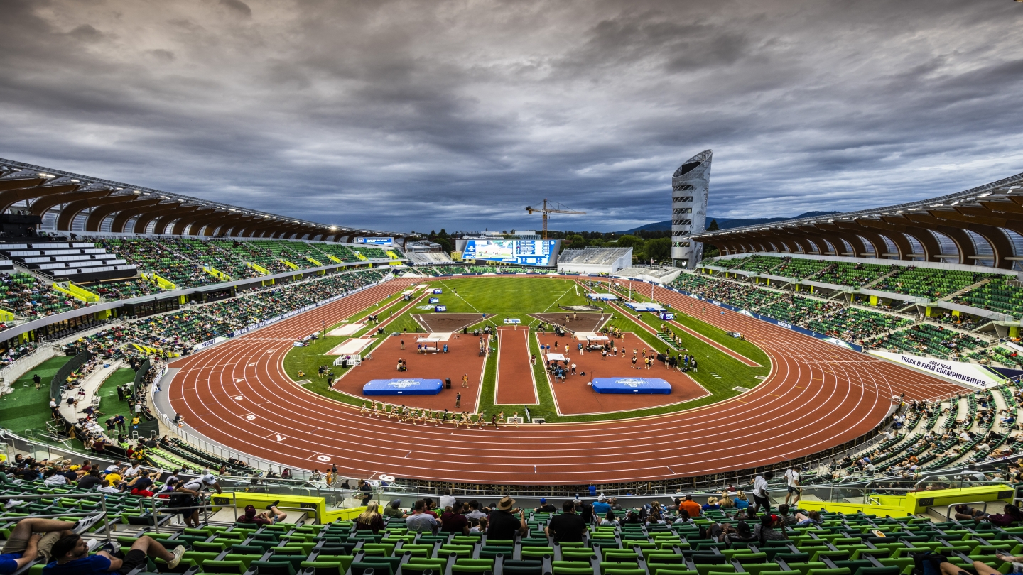 Hayward Field in Eugene, Oregon during the 2022 NCAA Tack and Field Championships