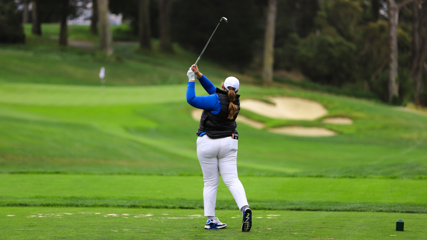 Adeline Anderson hits a shot during the USF Intercollegiate at the Olympic Club.
