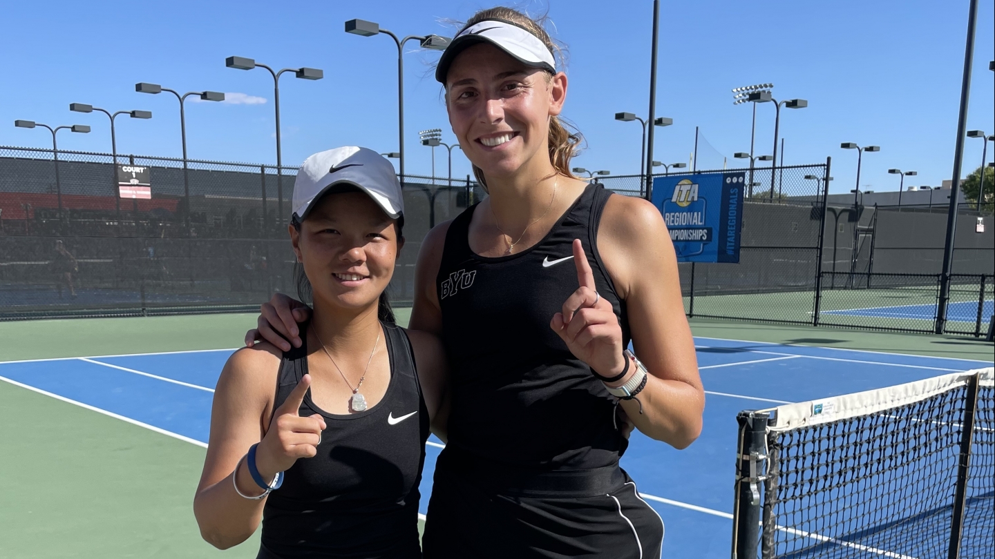 Emilee Astle and Bobo Huang together after clinching a birth to nationals