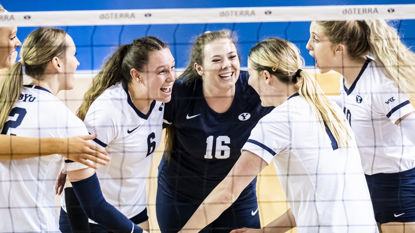 Cougars celebrate a point against Saint Mary's