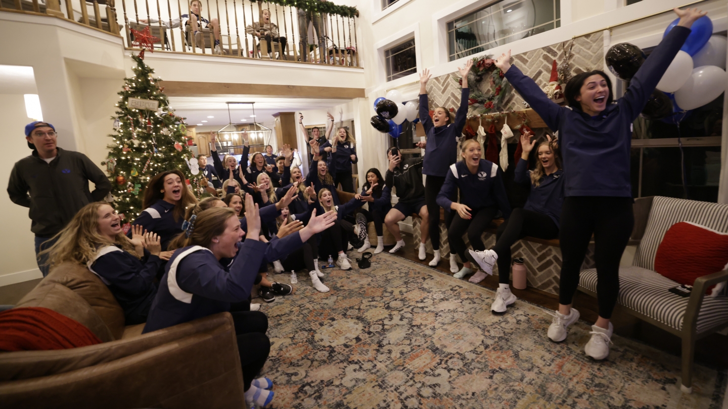 No. 7-seed BYU women's volleyball at a 2022 NCAA Division I Women's Volleyball TournamentSelection Show watch party