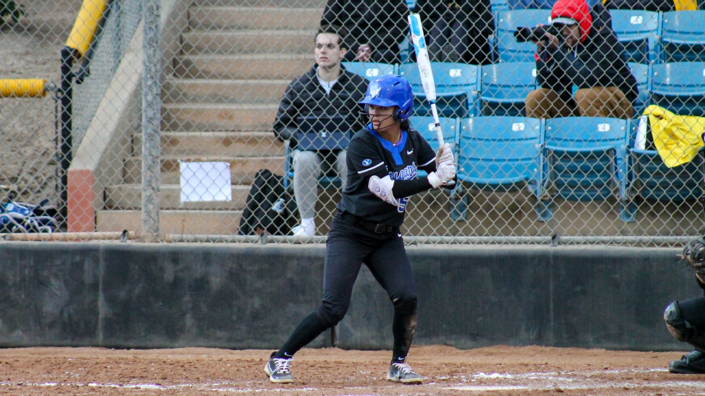 Ailana Agbayani in the batter's box against Missouri in the Mary Nutter Collegiate Classic on February 23, 2023