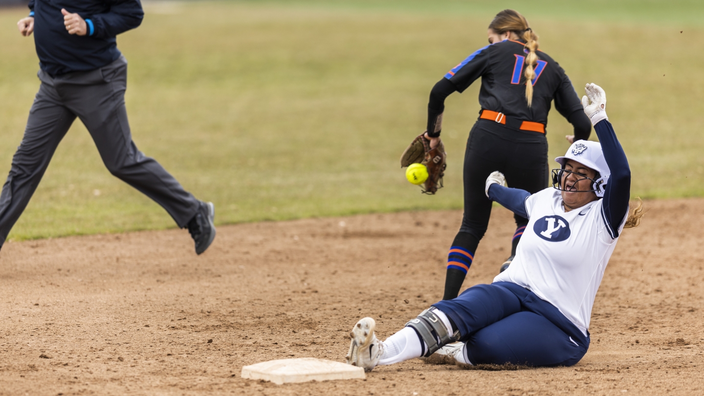Huntyr Ava slides into second base against Boise State on March 21, 2023