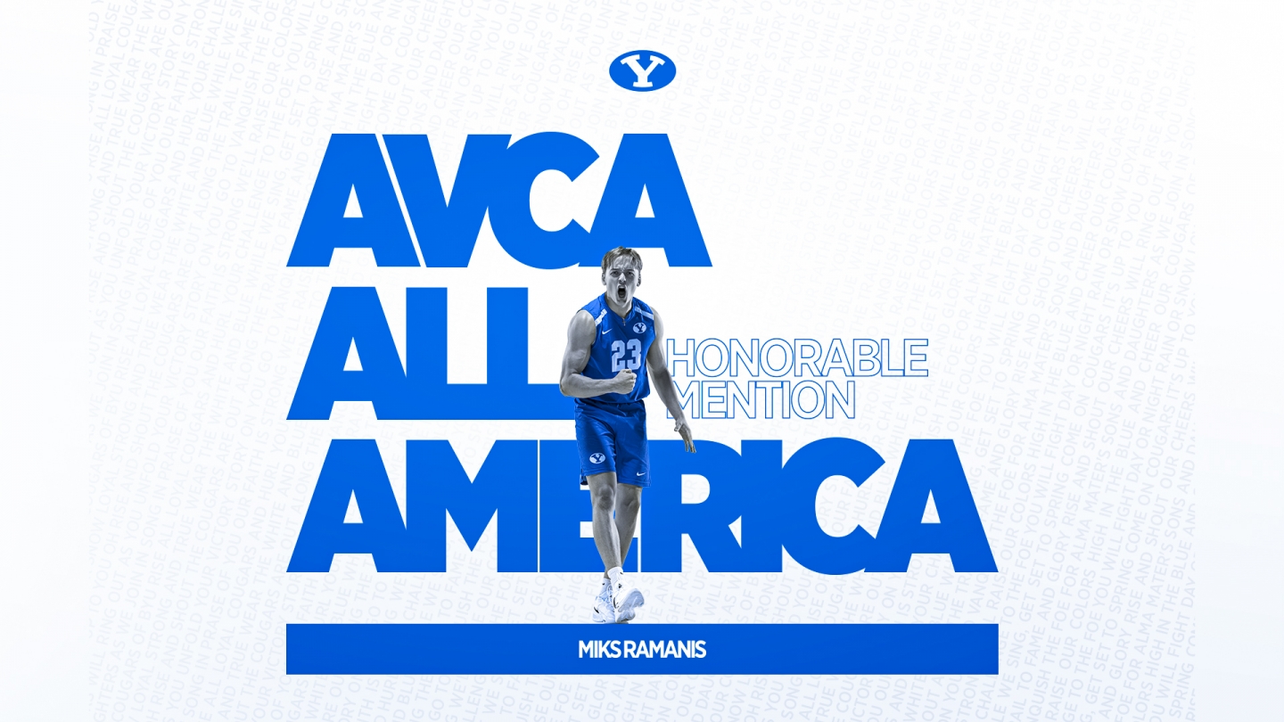 Graphic reads AVCA All-America Honorable Mention - Miks Ramanis