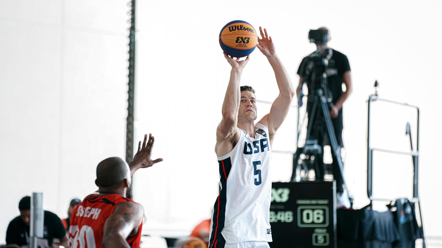 Jimmer Fredette shoots a jumper during the 2022 FIBA 3x3 AmericCup. 