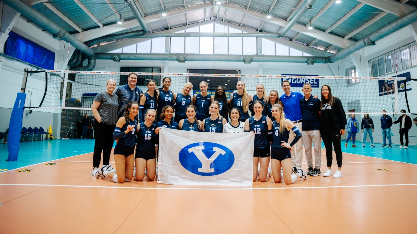 2023 BYU women's volleyball after foreign tour match against Fenerbahçe in Turkey
