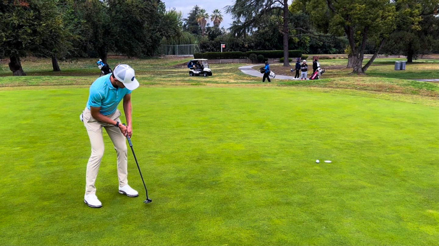 BYU men's golfer David Timmins hits a putt at the Visit Stockton Invitational in Stockton, California.